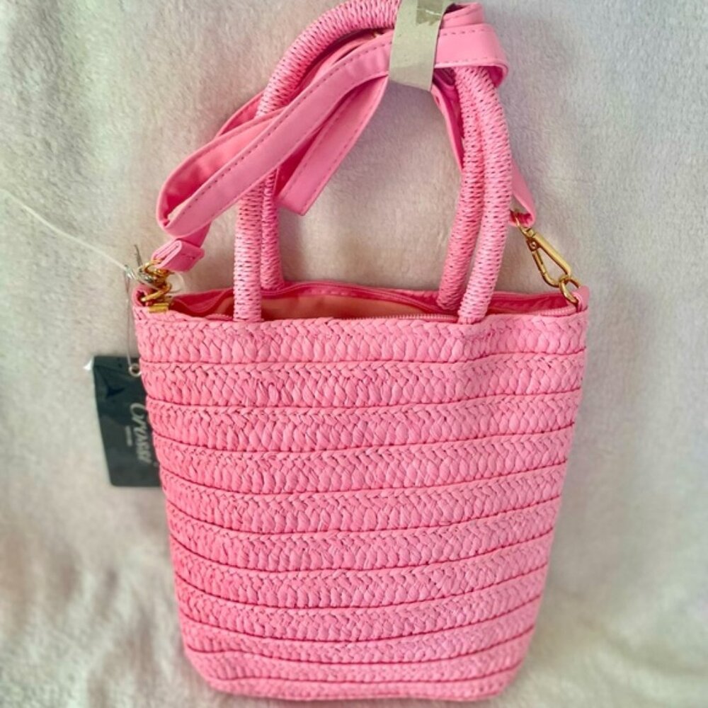 PINK Woven Double Handle + Crossbody Handbag - NWT